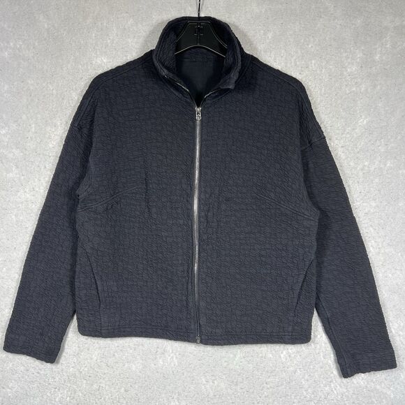 Lululemon Rippled Full Zip Jacket Black Women’s Size 4 Crop Funnel Neck Textured - Picture 1 of 11